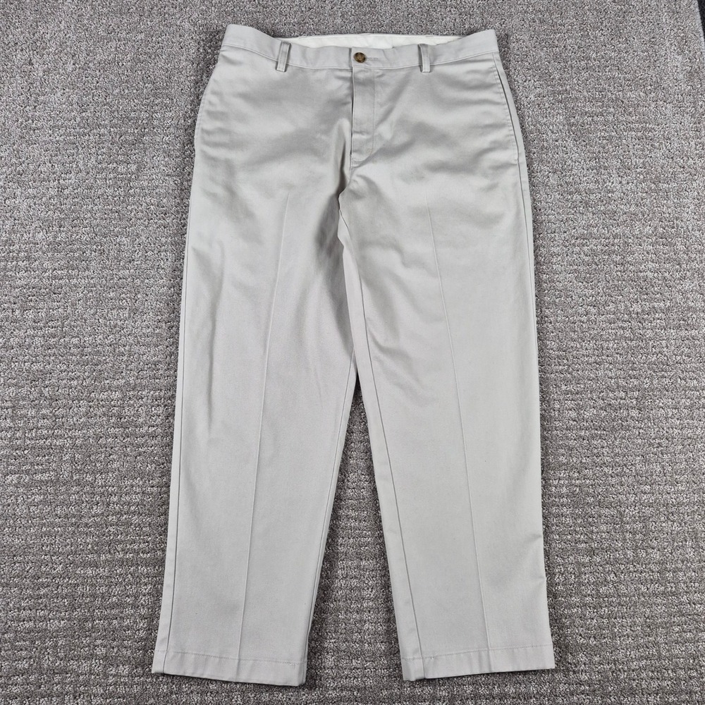LL Bean Chino Pants Mens 35x28 Khaki Classic Fit Cotton Twill Trousers Preppy